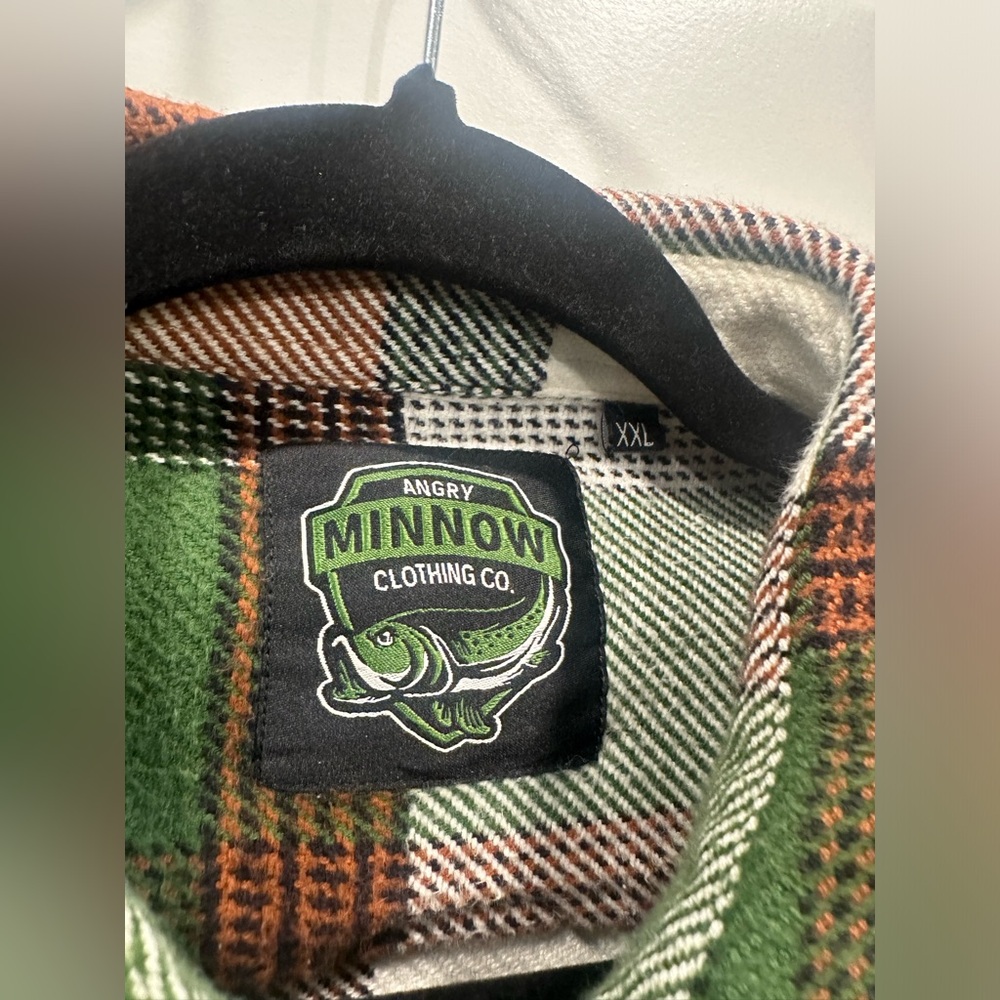 Men’s Angry Minnow Hamm’s Beer Fishing Club Brown/ Green Plaid Flannel- 2XL - Picture 6 of 16